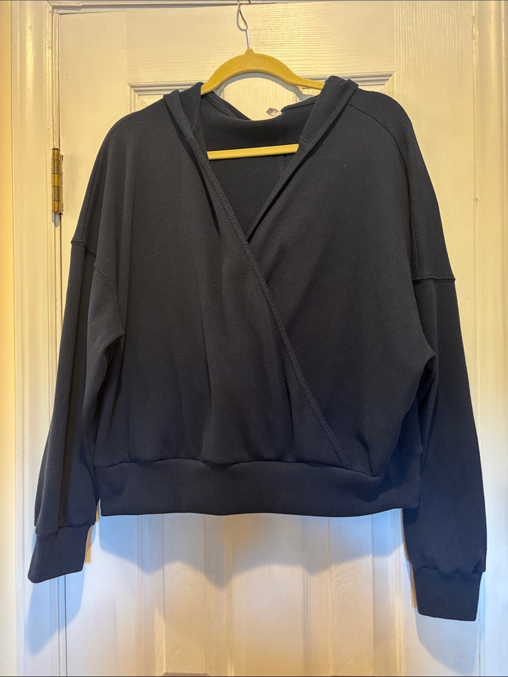Gilly Hicks Active Cozy Waffle Wrap Front Hoodie Navy Blue XL